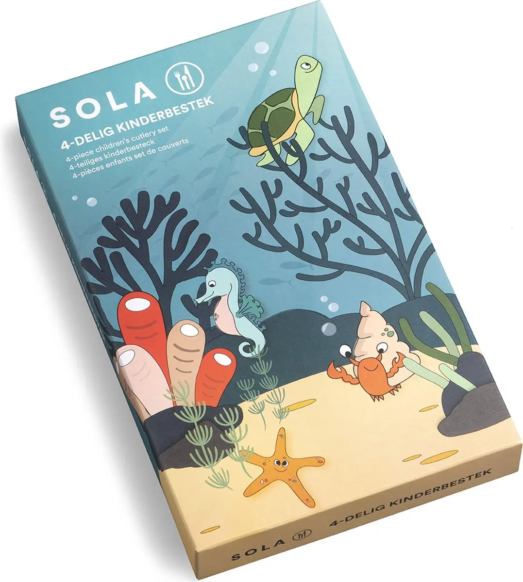 Sola Kinderbestek Zeedieren 4-delig - Zilverwit 18/10 RVS