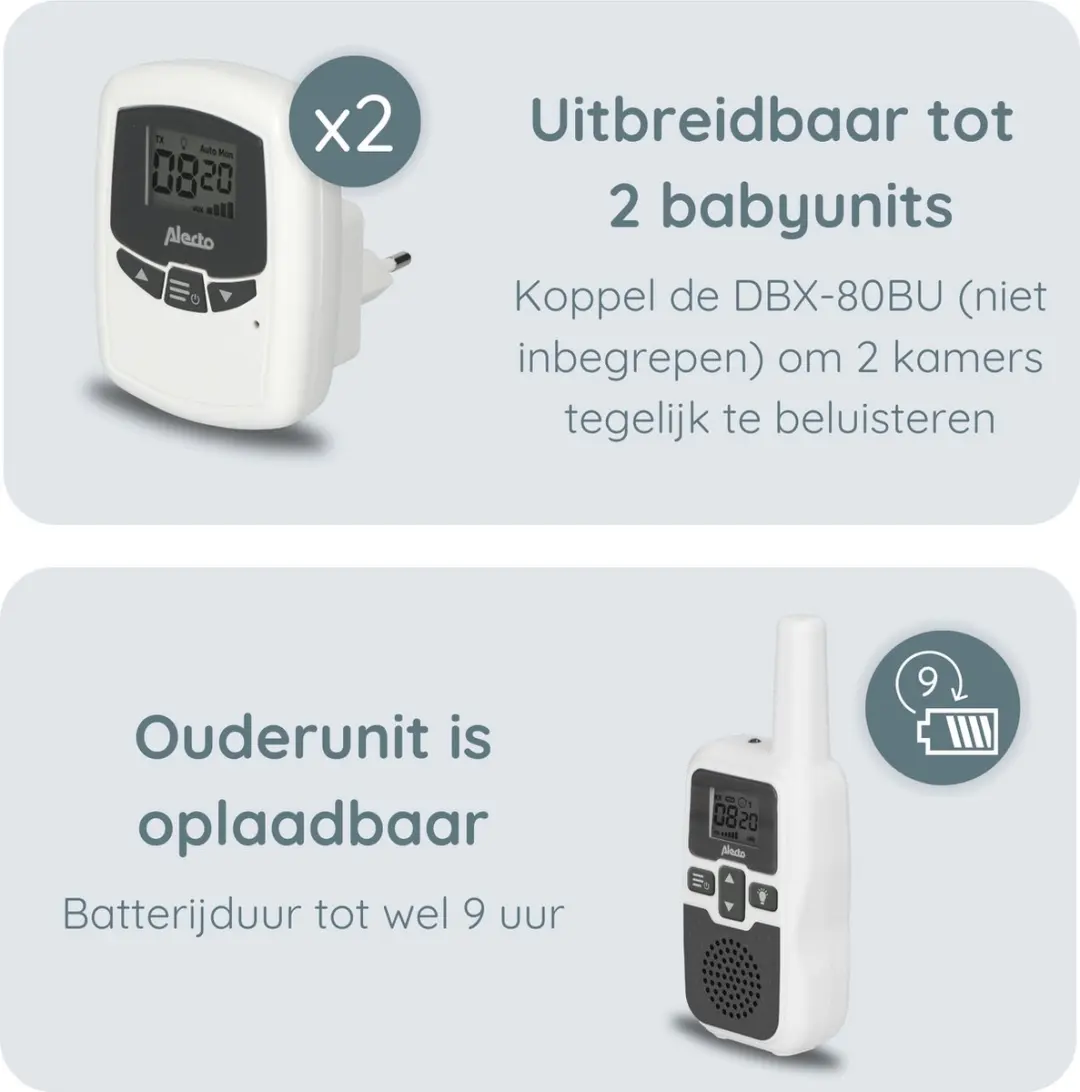 Alecto DBX-80 Babyfoon Bundel - 2 Units - 3km Bereik - Wit - afbeelding 6 van 6