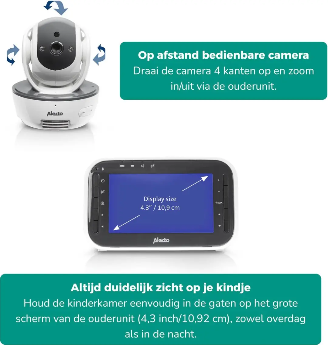 Alecto DVM200M Babyfoon met Camera 4.3" - Wit