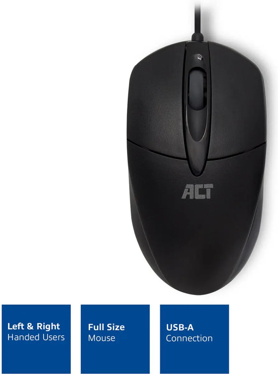 ACT AC5005 Optische Muis - Bekabeld USB - 1000 dpi - Zwart