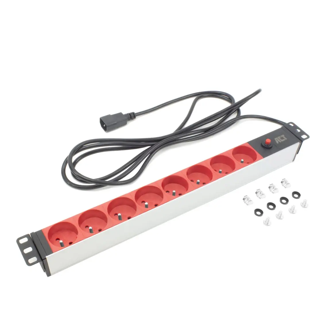 ACT PD3155 19" PDU - 8-voudig - 2500W - Zwart/Rood