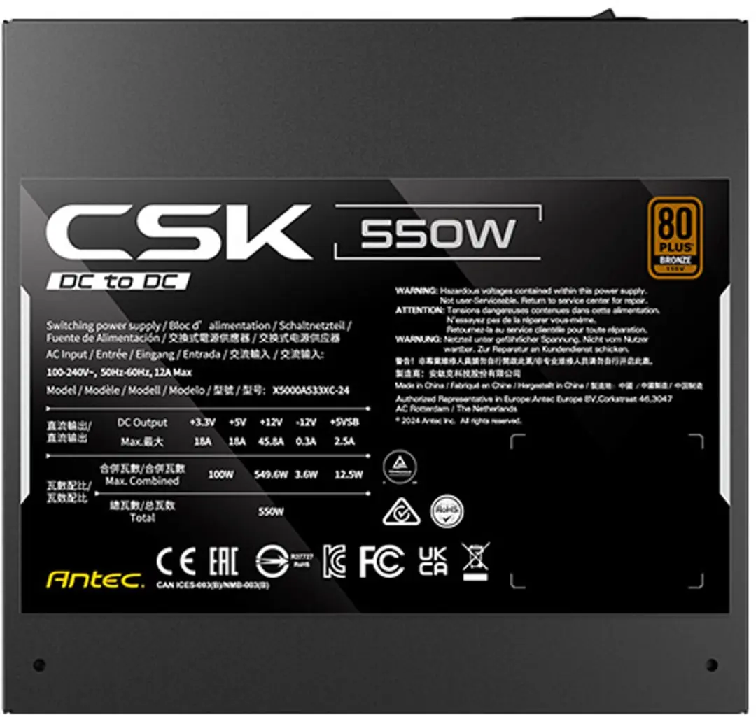 Antec CSK550DC Voeding 550W - Zwart