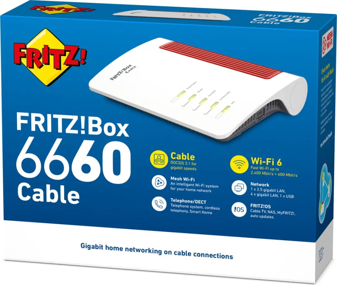 FRITZ!Box 6660 Router - AX WiFi 6 - 2400 Mbps - 5x LAN