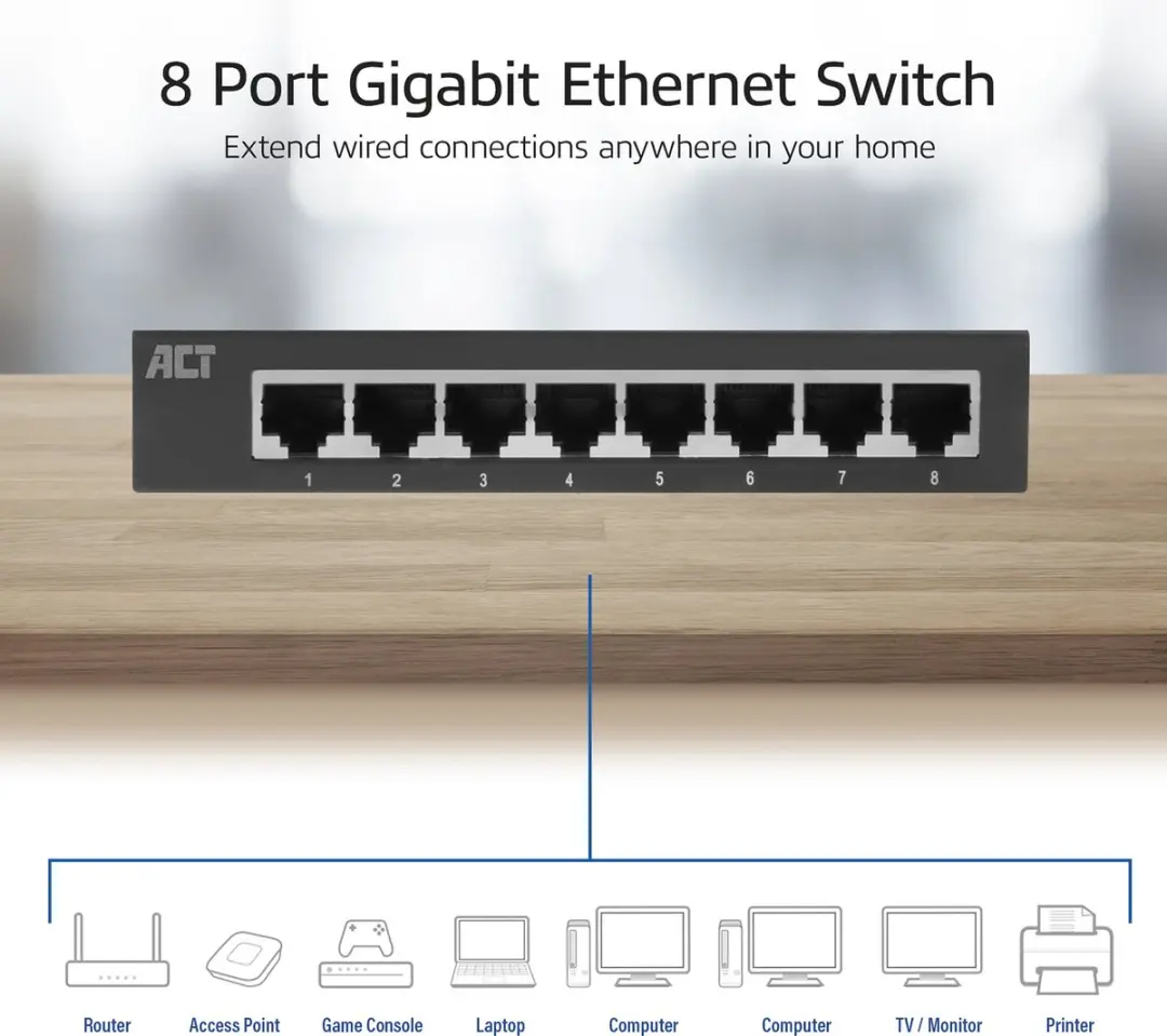 ACT AC4418 8-Poorts Gigabit Ethernet Switch - Zwart