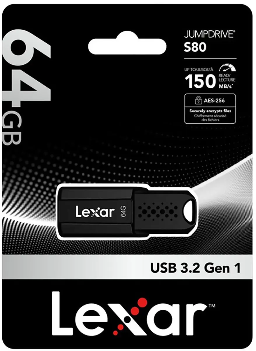 Lexar JumpDrive S80 64GB USB 3.2 Gen 1 - Zwart
