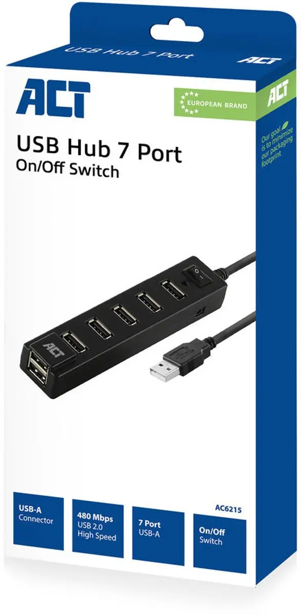 ACT AC6215 USB Hub 7 Poorten - Zwart - afbeelding 6 van 6