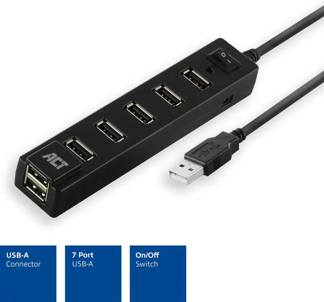 ACT AC6215 USB Hub 7 Poorten - Zwart