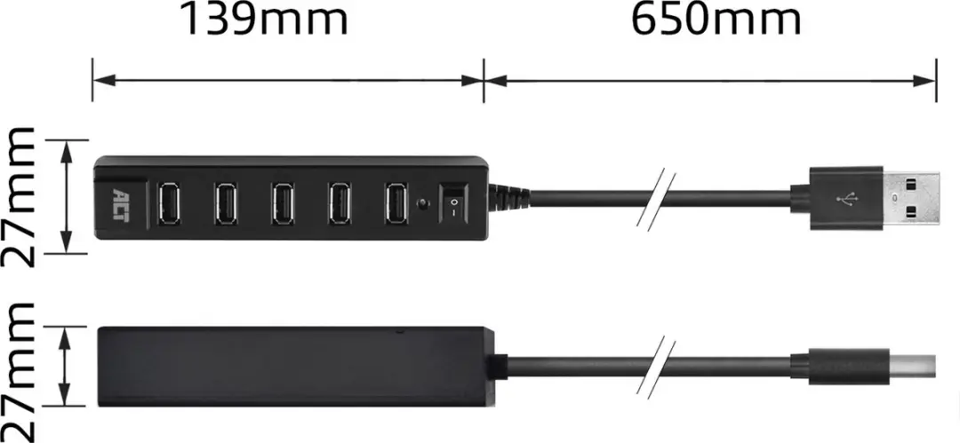 ACT AC6215 USB Hub 7 Poorten - Zwart