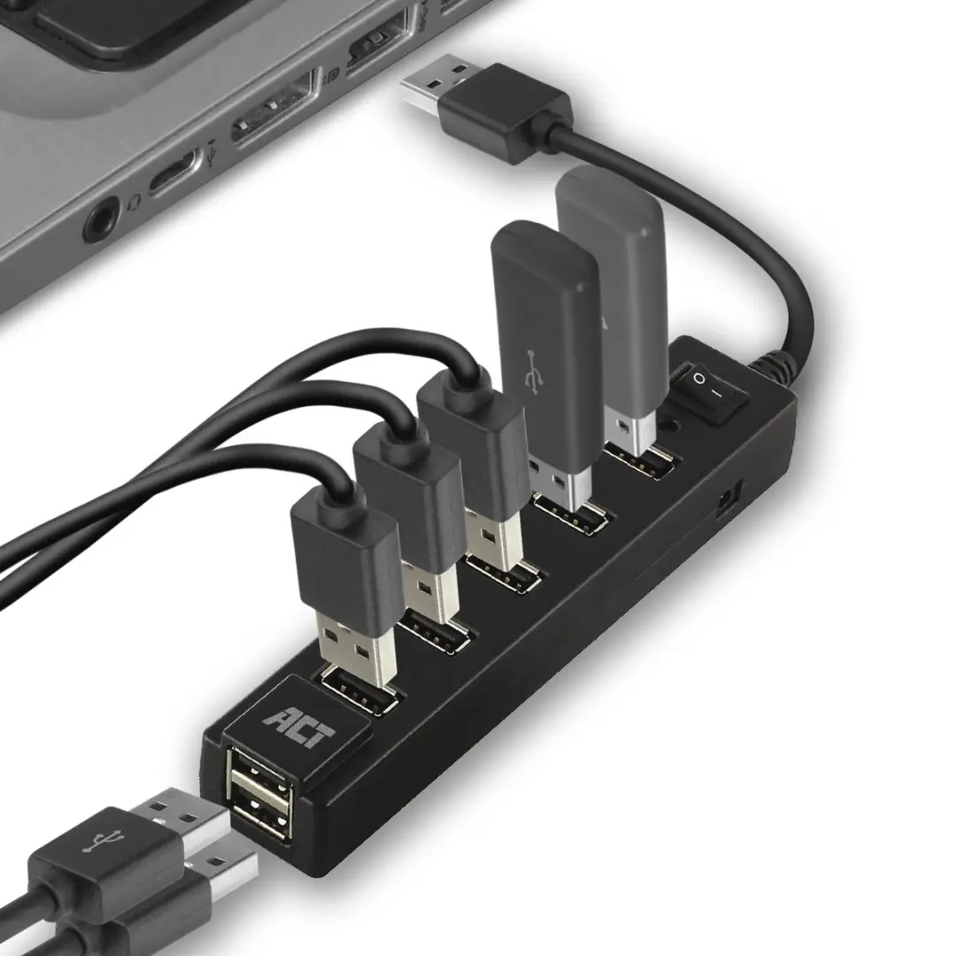 ACT AC6215 USB Hub 7 Poorten - Zwart