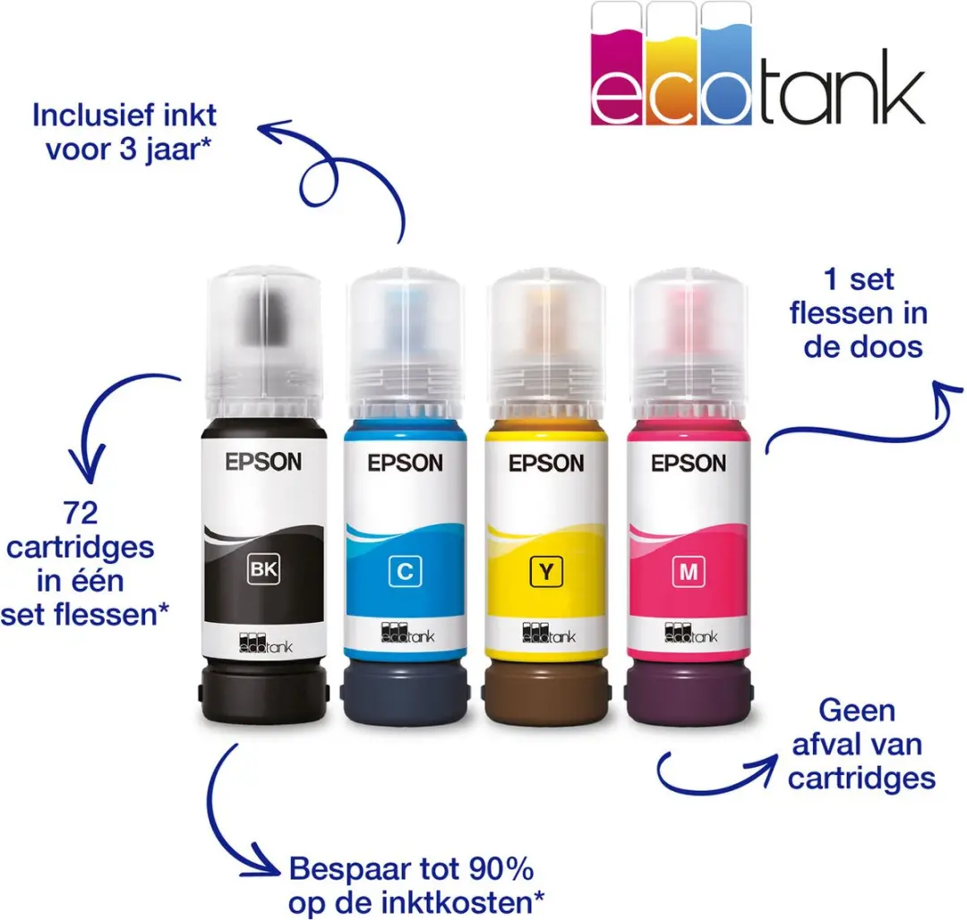 Epson EcoTank ET-2875 Inkjetprinter - 4 Kleuren - WiFi - Zwart