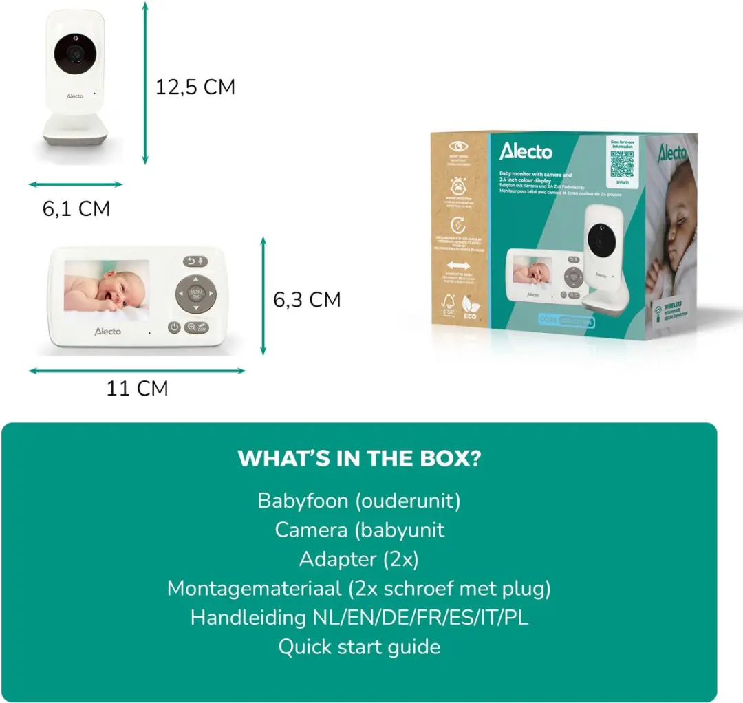 Alecto DVM71 Babyfoon met Camera - 2.4" Scherm - Nachtzicht - Wit