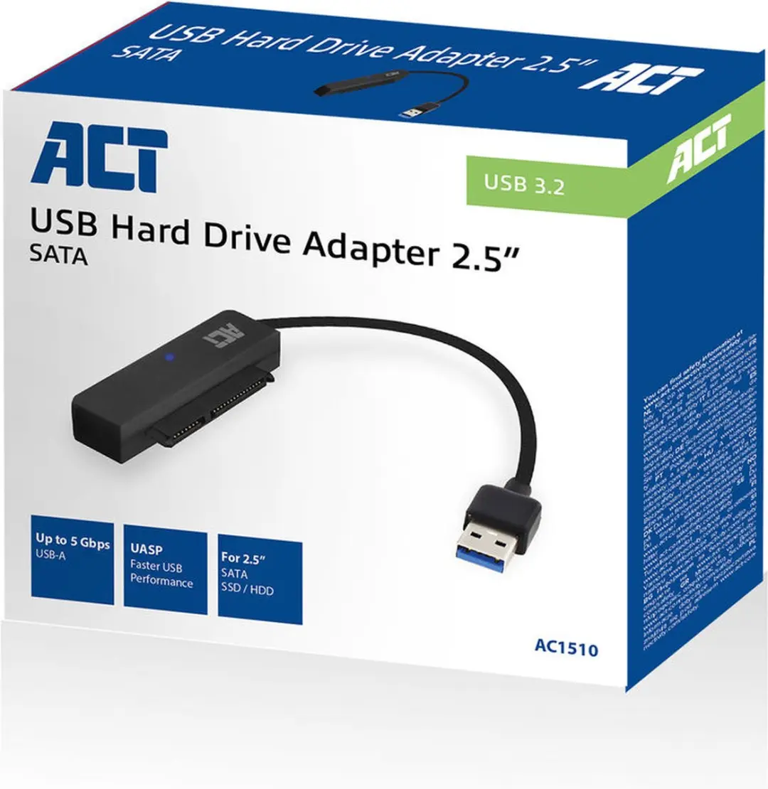 ACT AC1510 SATA naar USB Adapterkabel 2,5" - Zwart