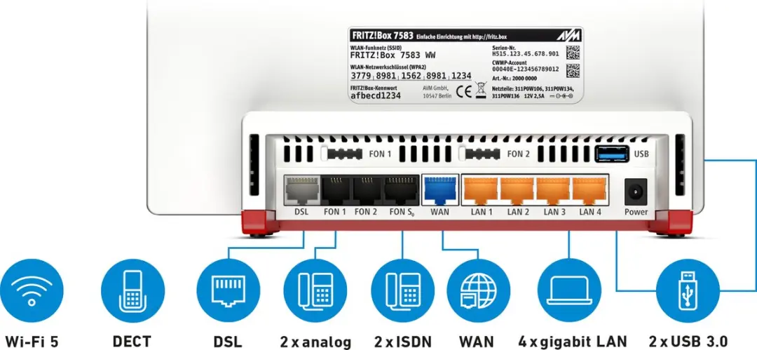 FRITZ!Box 7583 G.Fast Router - 4x Ethernet - Rood/Wit