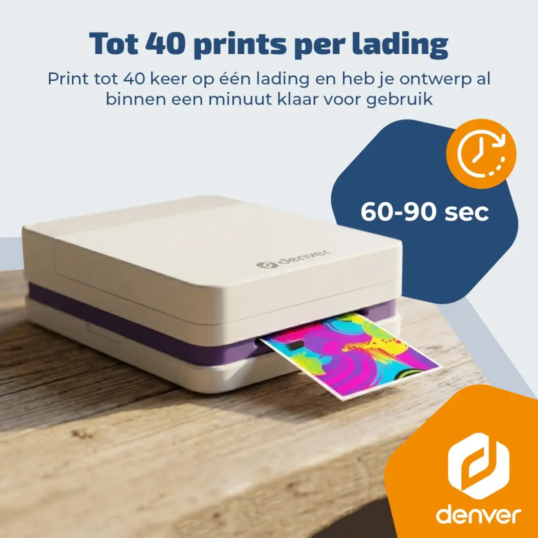 Denver Pocket Printer MCP6010 - Mobiele Fotoprinter - 20 Vellen - Wit