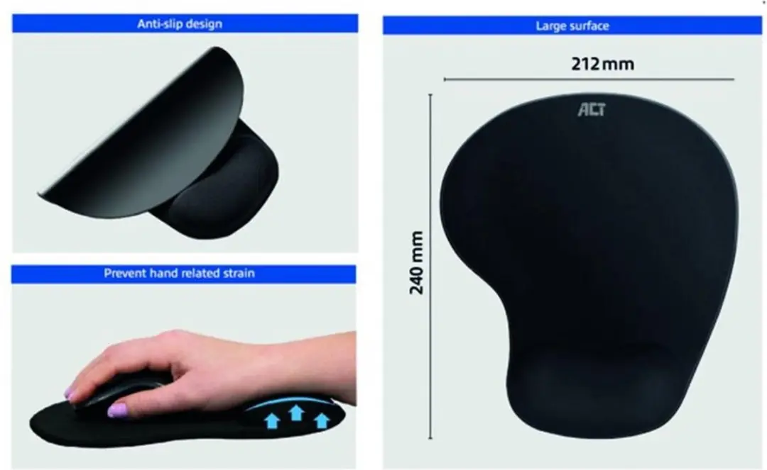 ACT Ergonomische Muismat AC8010 - Zwart
