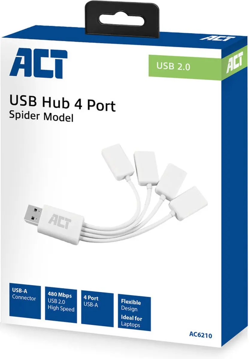 ACT AC6210 USB Hub 4 Poorten - Wit - afbeelding 6 van 6