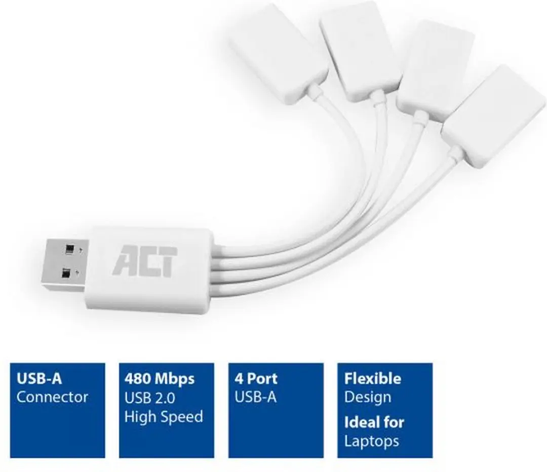 ACT AC6210 USB Hub 4 Poorten - Wit