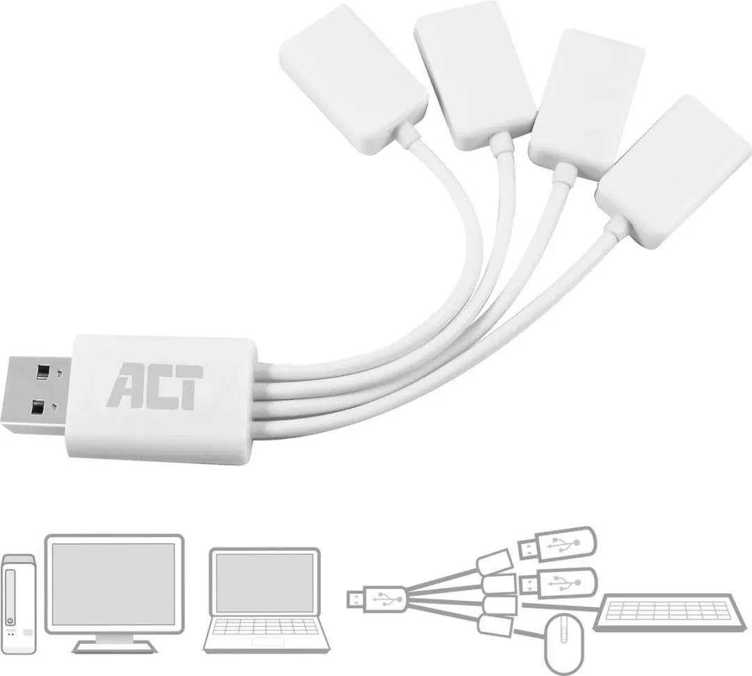 ACT AC6210 USB Hub 4 Poorten - Wit