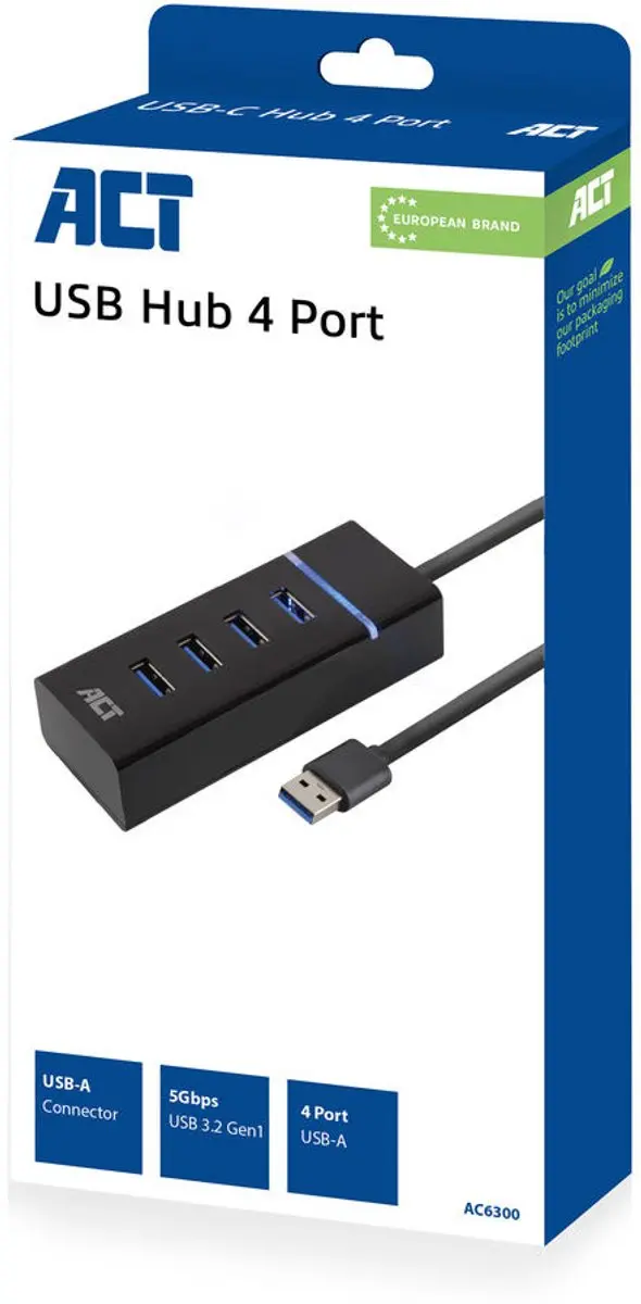 ACT USB Hub 3.0 AC6300 - 4 Poorten - Zwart - afbeelding 6 van 6