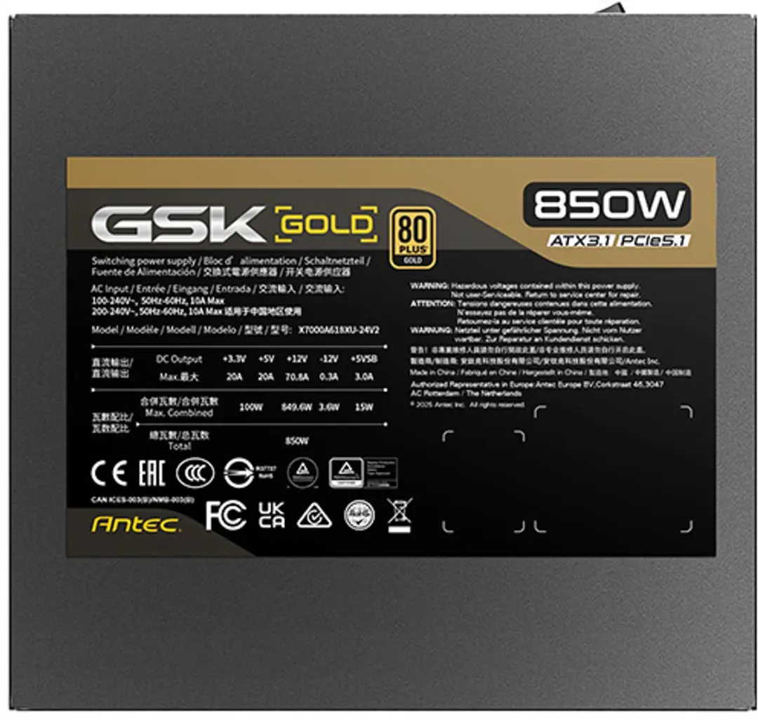 Antec 0-761345-20146-9 Voeding 850W - ATX - Zwart