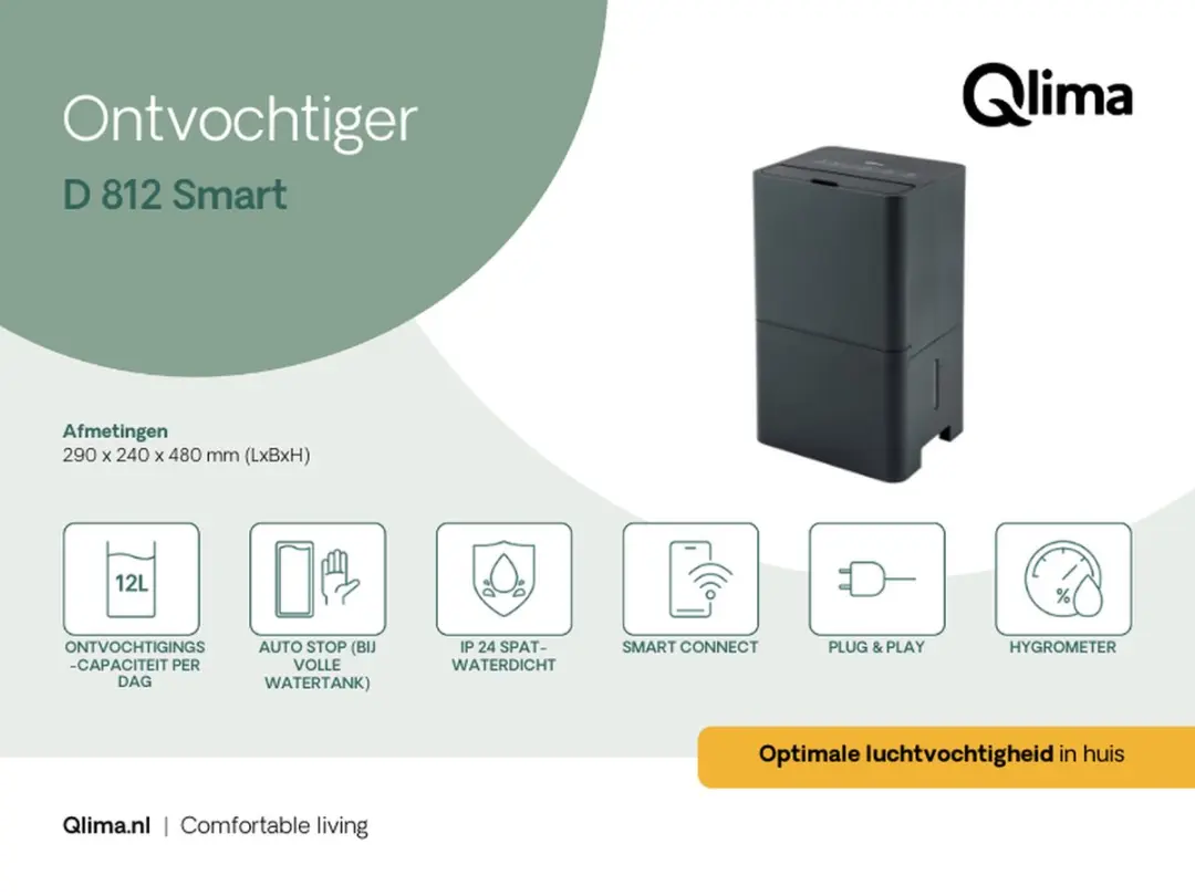 Qlima D 812 Smart Luchtontvochtiger 12L - Grijs