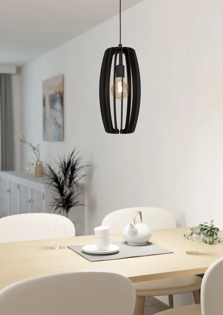 Eglo Bajazzara Hanglamp E27 - Staal/Hout - Zwart - afbeelding 6 van 6