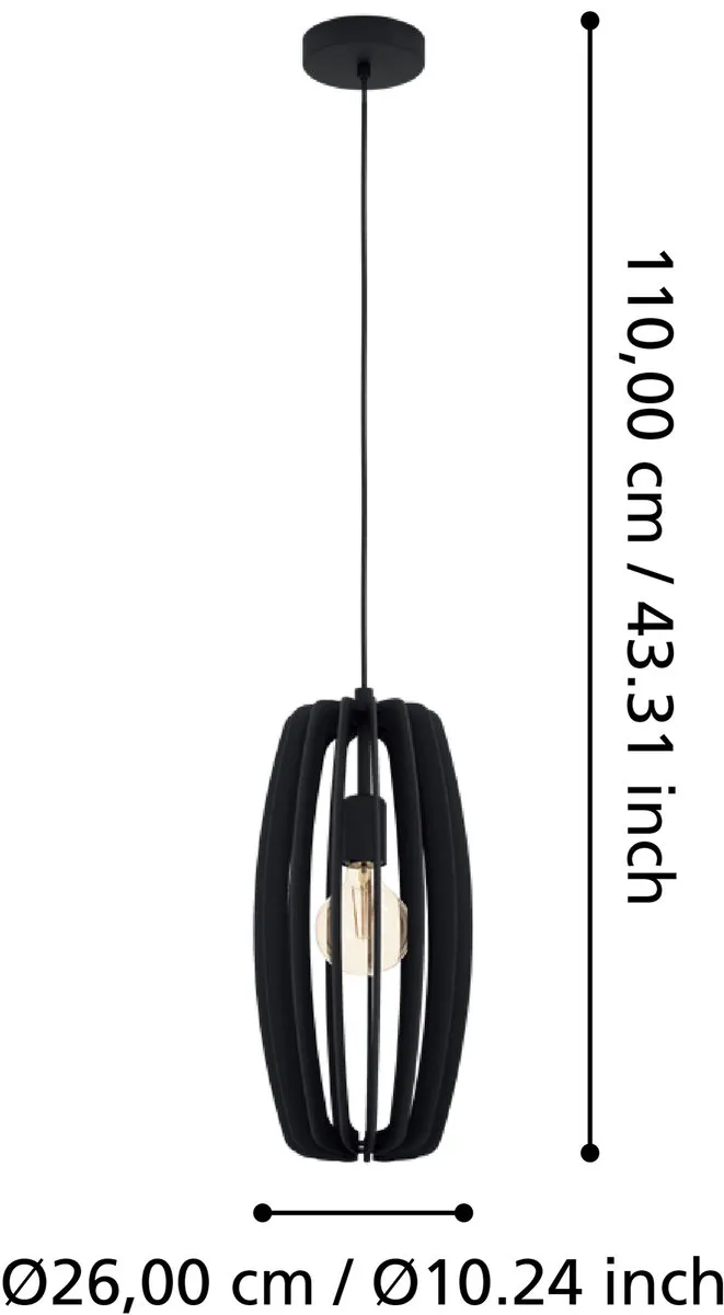 Eglo Bajazzara Hanglamp E27 - Staal/Hout - Zwart