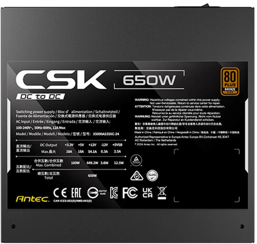 Antec CSK650DC EC Voeding 650W - ATX 20+4 Pin - Zwart