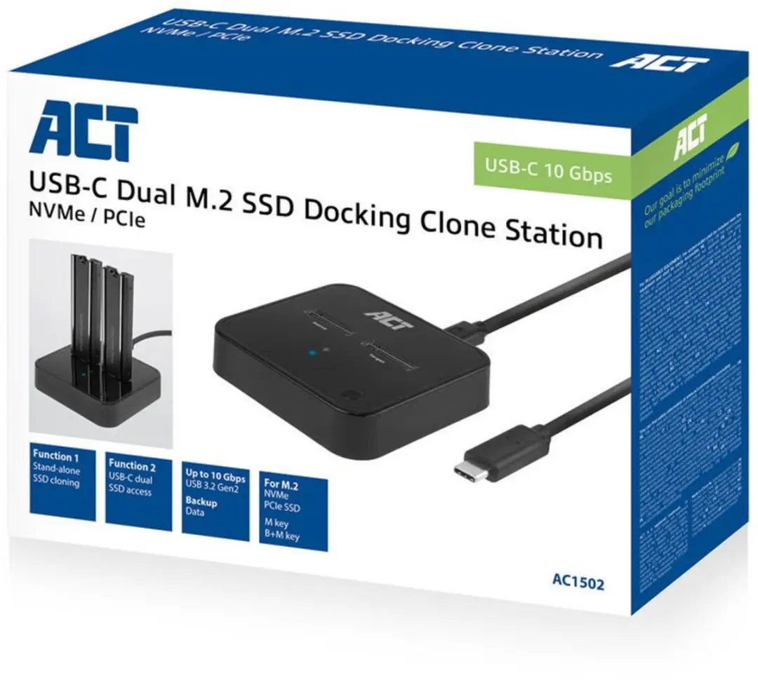 ACT AC1502 M.2 NVMe/PCIe SSD Docking Station - USB-C 3.2 Gen2 - Zwart
