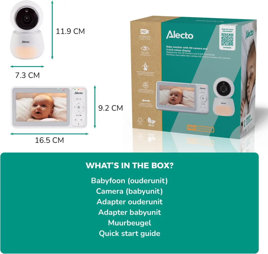 Alecto DVM2050 Babyfoon met Camera 5 inch - Wit