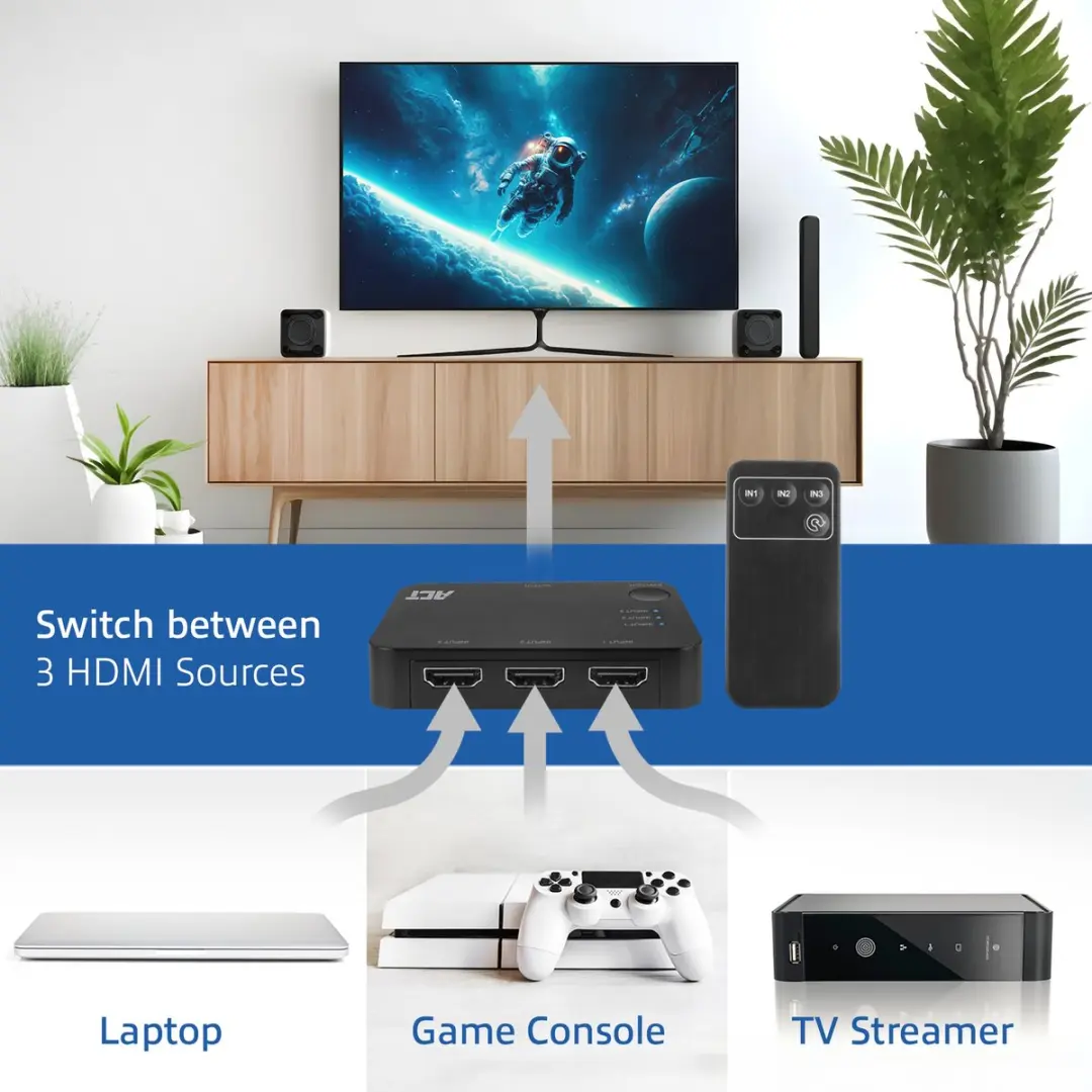 ACT 4K HDMI 3x1 Switch AC7845 - Zwart - afbeelding 6 van 6
