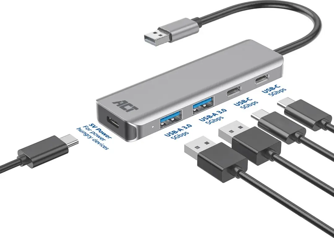 ACT AC6125 USB-A Hub 3.0 - 2x USB-A 2x USB-C - Grijs - afbeelding 6 van 6