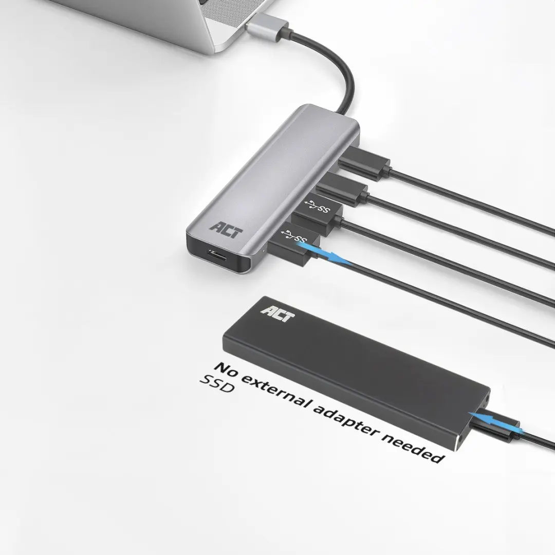 ACT AC6125 USB-A Hub 3.0 - 2x USB-A 2x USB-C - Grijs