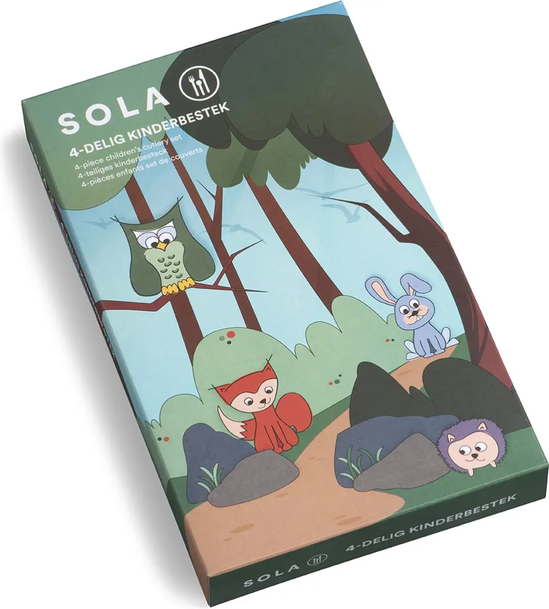 Sola Kinderbestek Bosdieren 4-delig - Zilverwit 18/10 RVS