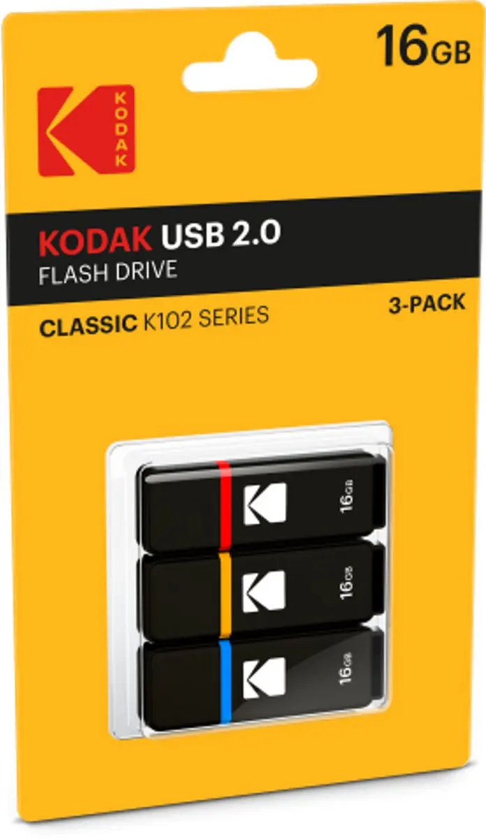 Kodak II Classic K102 USB Stick 16GB - 3-Pack - Geel/Blauw/Rood