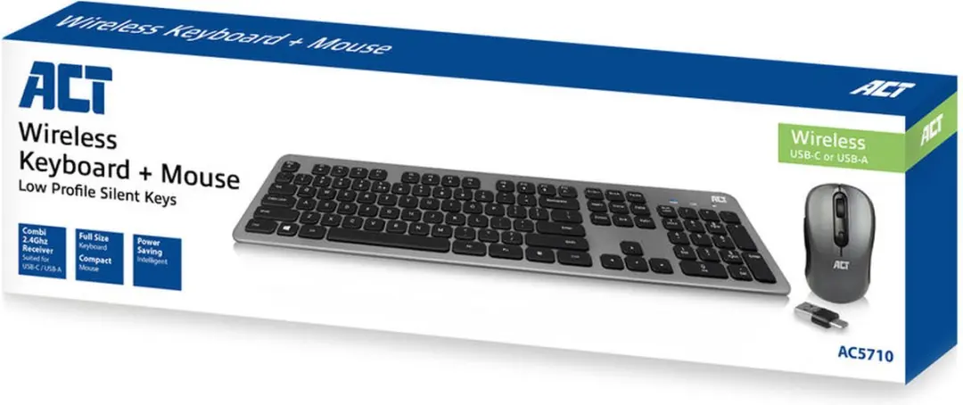 ACT AC5710 Draadloze Multimedia Set - Toetsenbord & Muis - Grijs/Zwart