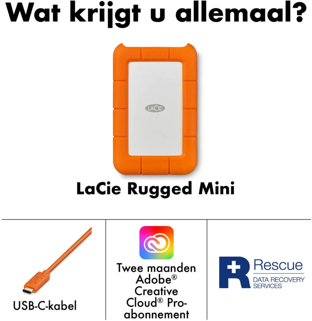 LaCie Rugged USB-C Externe Harde Schijf 5TB - Oranje