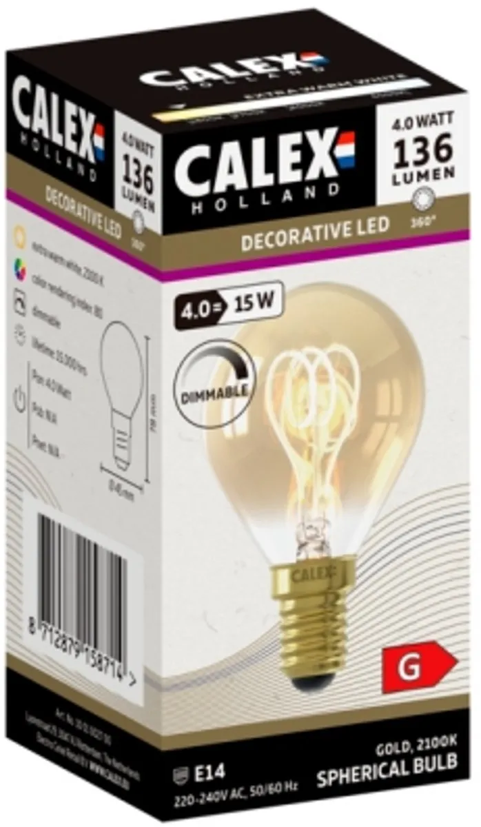 Calex E27 Goudkleurige Kogellamp - 2100K Warm Wit