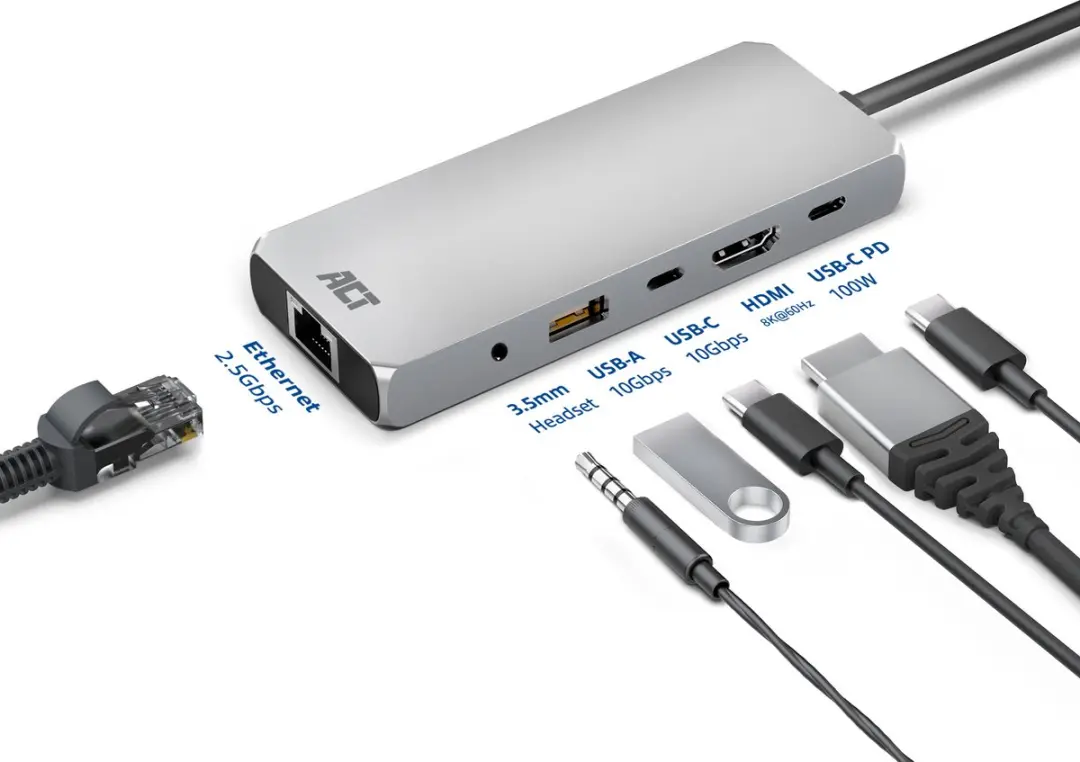 ACT AC7095 USB-C Dockingstation 4K/8K - Grijs