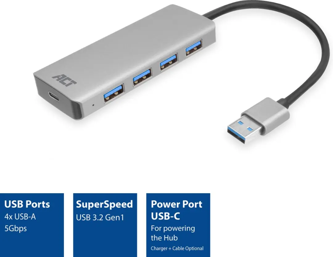 ACT AC6121 USB 3.0 Hub - 5 Poorten Grijs