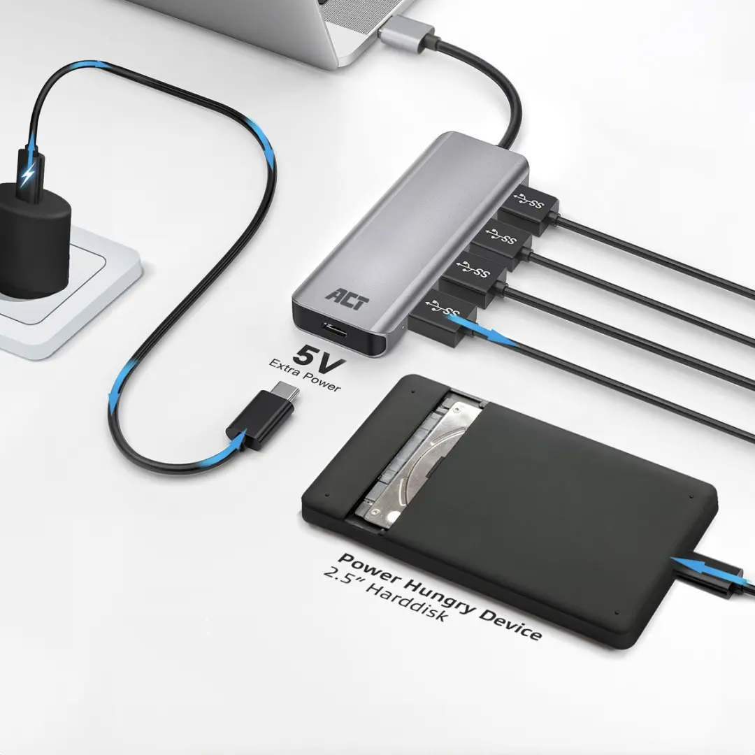 ACT AC6121 USB 3.0 Hub - 5 Poorten Grijs - afbeelding 6 van 6