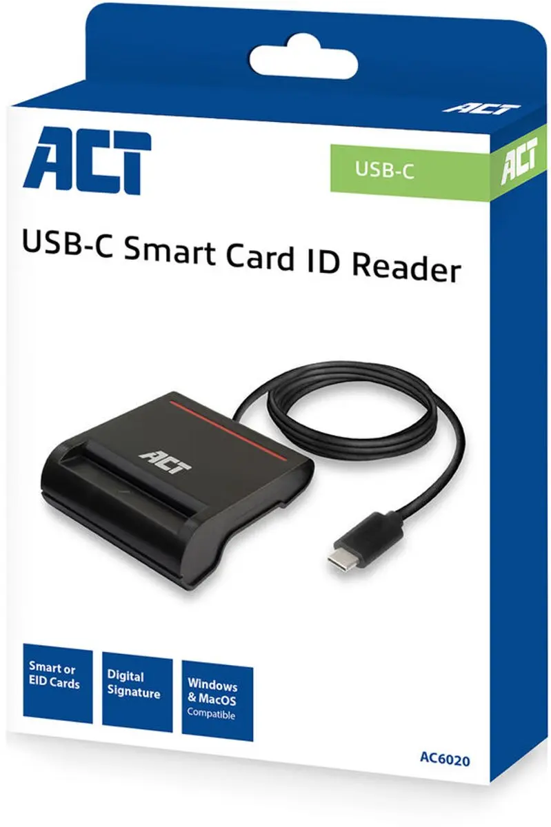 ACT AC6020 USB-C Smartcard eID Kaartlezer - Zwart
