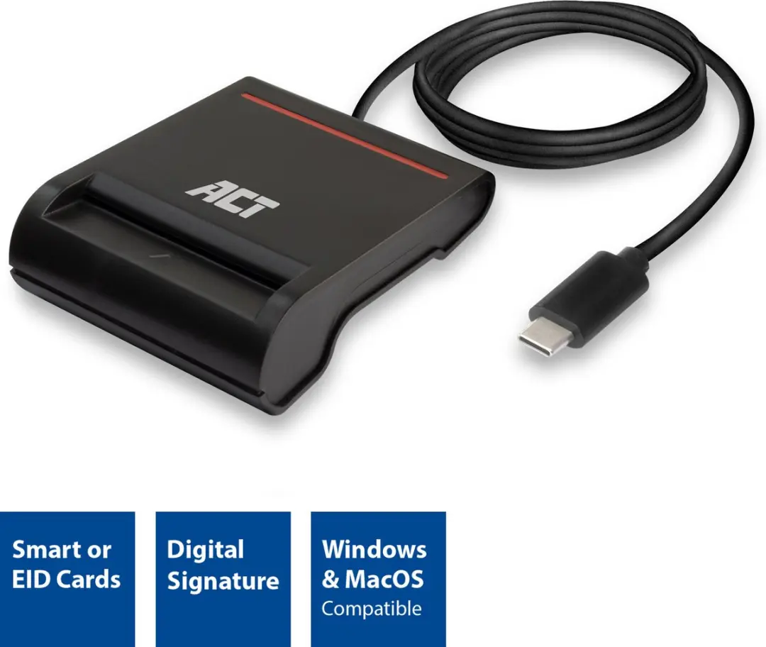 ACT AC6020 USB-C Smartcard eID Kaartlezer - Zwart - afbeelding 6 van 6