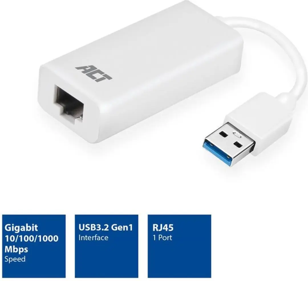 ACT AC4410 USB Ethernet Adapter 3.0 Gigabit - Wit