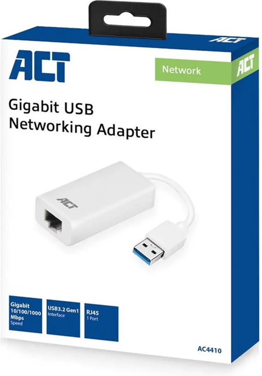 ACT AC4410 USB Ethernet Adapter 3.0 Gigabit - Wit