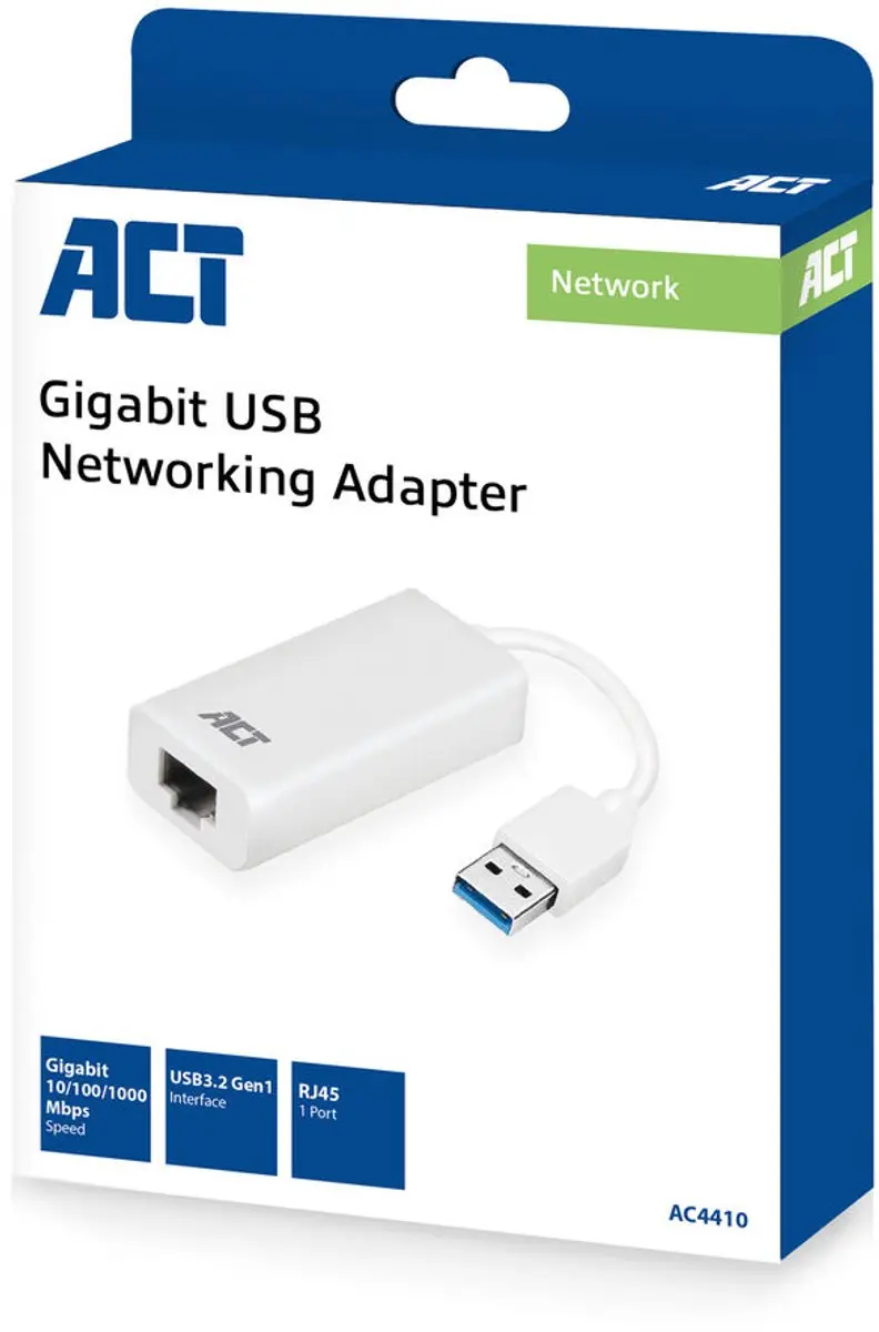 ACT AC4410 USB Ethernet Adapter 3.0 Gigabit - Wit