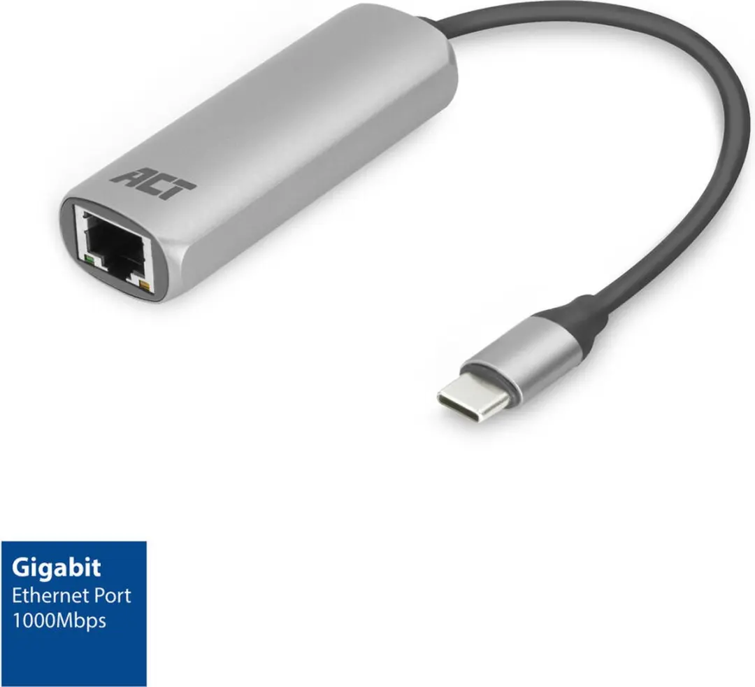 ACT AC7335 USB-C Ethernet Adapter - RJ45 Gigabit 10/100/1000Mbps - Zwart - afbeelding 6 van 6
