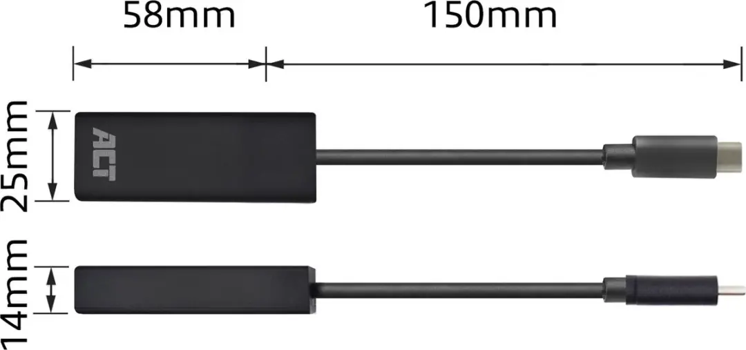ACT AC7335 USB-C Ethernet Adapter - RJ45 Gigabit 10/100/1000Mbps - Zwart