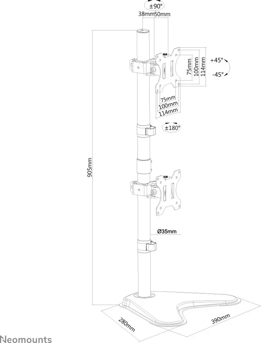 Neomounts FPMA-D550DDVBLACK Full Motion Monitorstandaard 2x 10-32" - Zwart - afbeelding 6 van 6
