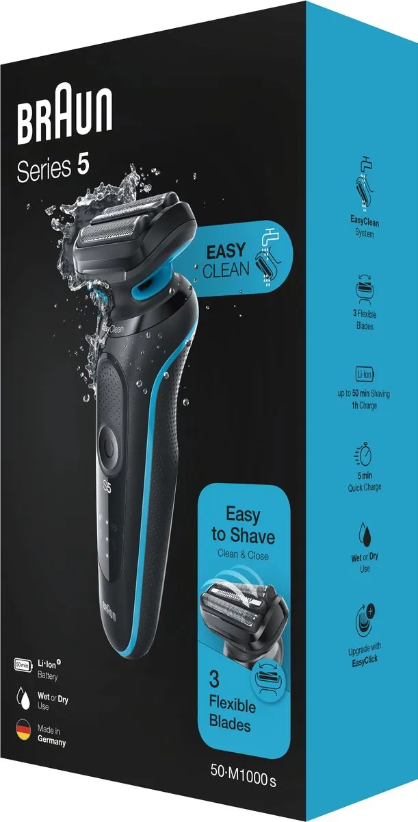Braun Series 5 50-M1000s Scheerapparaat - 3 Mesjes - Zwart/Blauw - afbeelding 6 van 6
